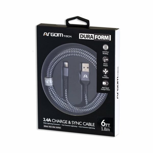 Lightning to USB 2.0 -Nylon Braided - Dura Form Metal Connector - Fast Charging 6FT - BLACK