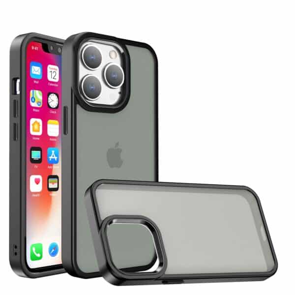 For Apple iPhone 13 / iPhone 14 6.1" Polished Oil Thick Acrylic Metal Button Hybrid Case Cover