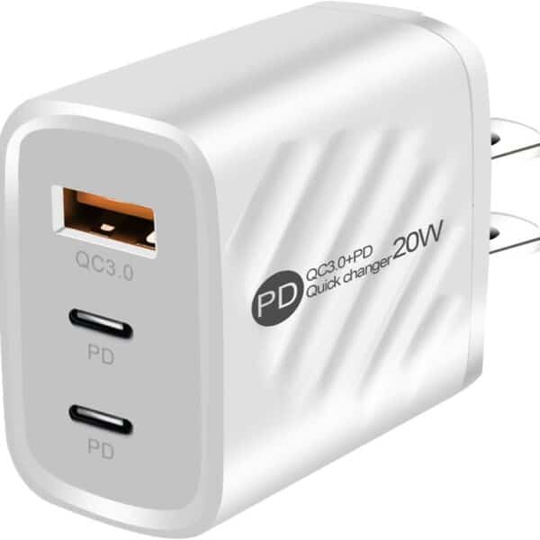 PD 20W Dual Type C & USB Travel Wall Charge Adapter White