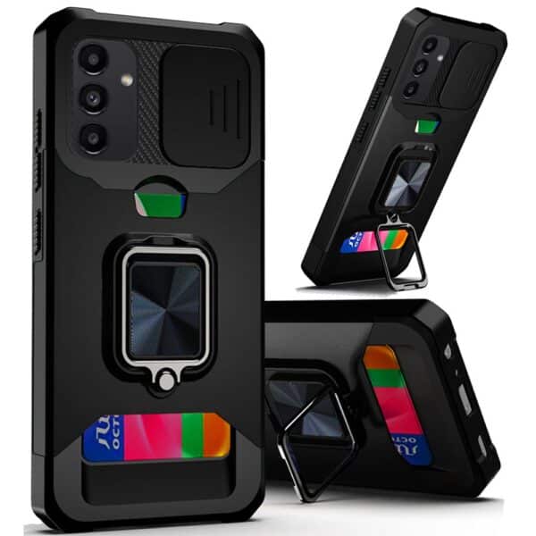 For Samsung Galaxy A14 5G Multi-Functional Card Magnetic Ring Stand Hybrid Camera Case Cover