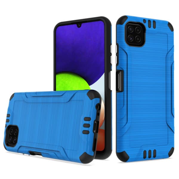 For Samsung Galaxy A22 5G / Celero 5G Strong Tough Metallic Design Hybrid Case Cover