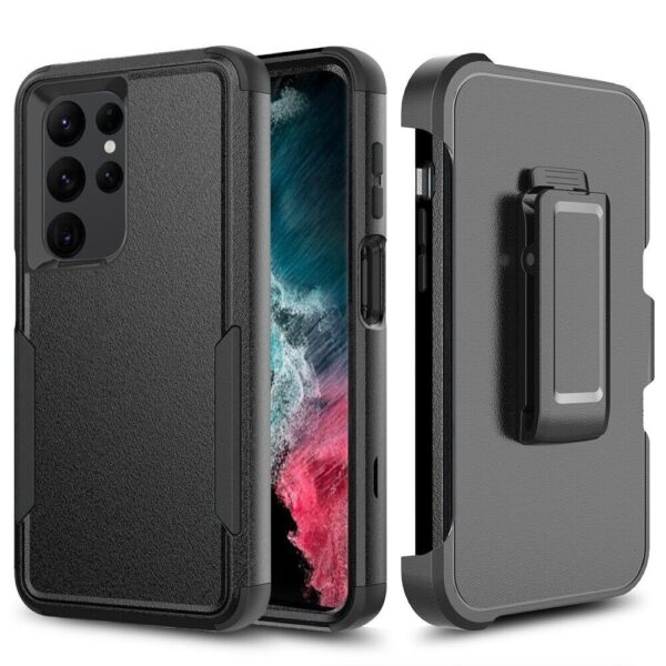 For Samsung Galaxy S23 Ultra Commando Heavy duty Case with Clip