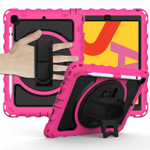 For Apple iPad 9.7 inch Tablet Complete 360 Tough Hybrid Kickstand with Shoulder Hand Strap