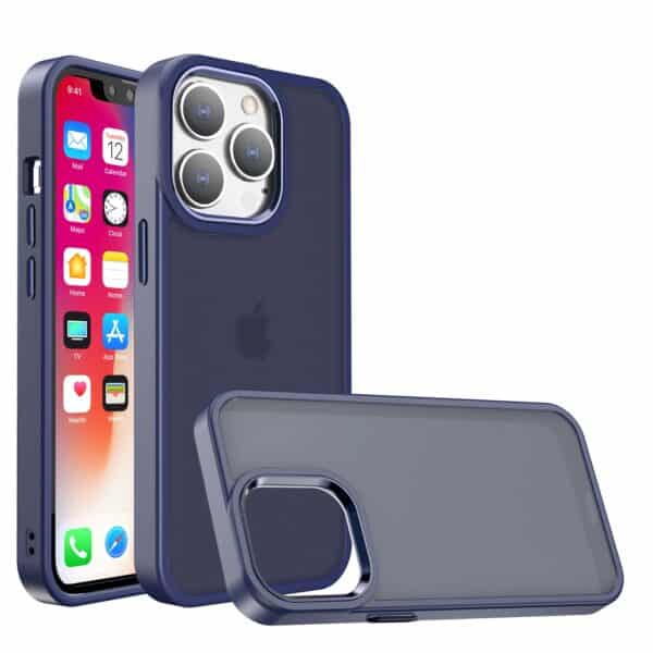 For Apple iPhone 12 Pro Max 6.7 Polished Oil Thick Acrylic Metal Button Hybrid Case Cover