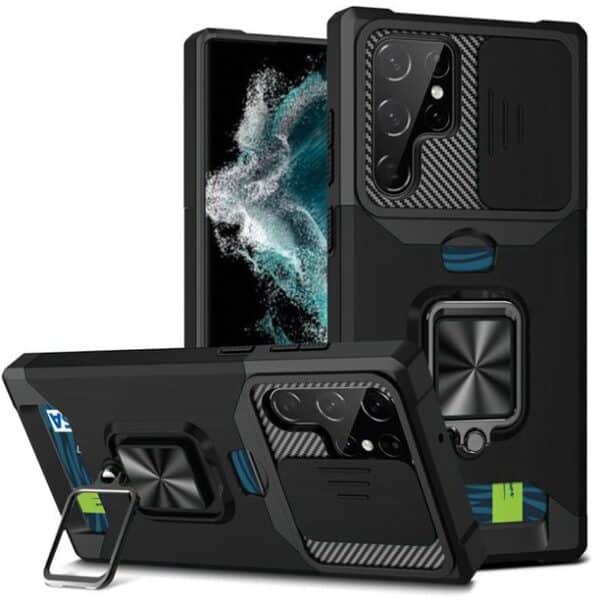 For Samsung Galaxy S23 Plus Multi-Functional Card Magnetic Ring Stand Hybrid Camera Case Cover