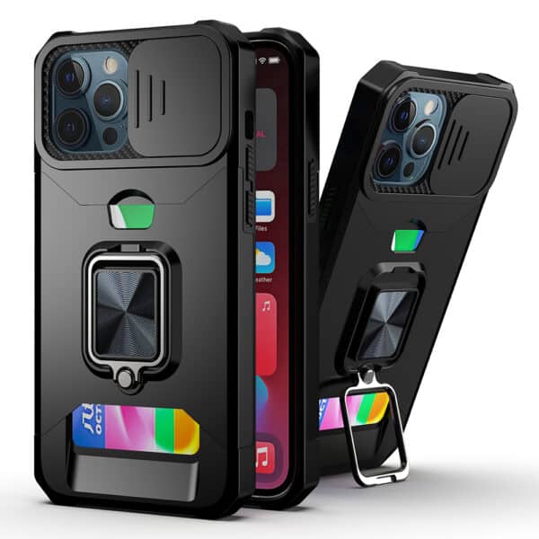 For Apple iPhone 14 PRO MAX 6.7" Multi-Functional Card Magnetic Ring Stand Hybrid Camera Case Cover