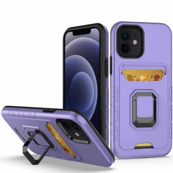 For Apple iPhone 14 Plus 6.7" Card Holder with Magnetic Ring Stand Hybrid Case Cover