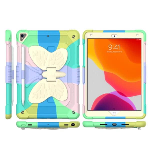 For Apple iPad 9th Gen 10.2 inch (2021) Butterfly Kickstand 3in1 Tough Hybrid Case Cover with Shoulder Strap