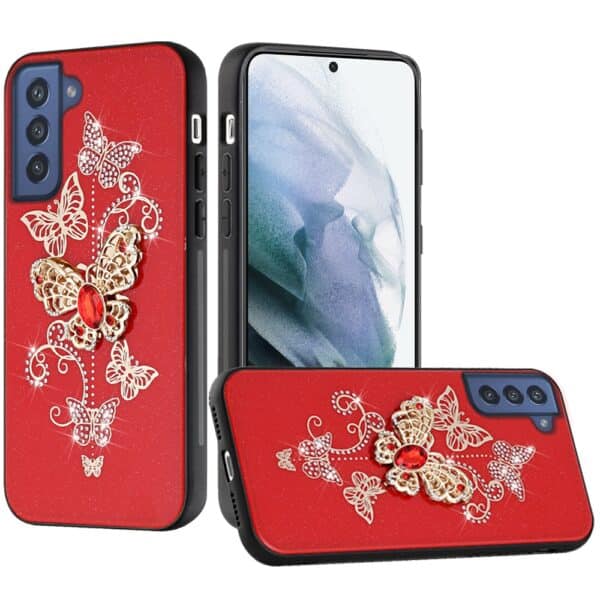 For Samsung Galaxy S21/S30 6.3inch Splendid Diamond Glitter Ornaments Engraving Case Cover Garden Butterflies
