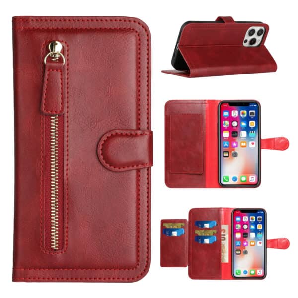 For Apple iPhone 14 PRO 6.1" Premium Wallet MultiCard Holder Money Zipper With Magnetic Flap
