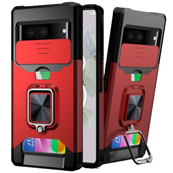 For Google Pixel 6A 6.1" Multi-Functional Card Magnetic Ring Stand Hybrid Camera Case Cover