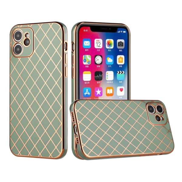 For Apple iPhone 12 Pro (Pro ONLY) Electroplated Grid Diamond Lines TPU Case Cover