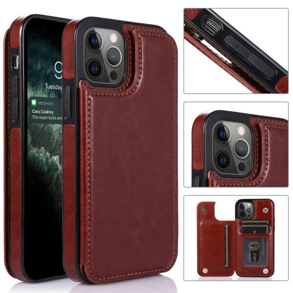 For Apple iPhone 14 PRO 6.1" Luxury Side Magnetic Button Card ID Holder PU Leather Case Cover