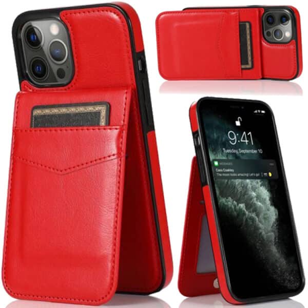 For Apple iPhone 13 Pro Max Luxury Vertical Magnetic Button Card ID Holder PU Leather Case Cover