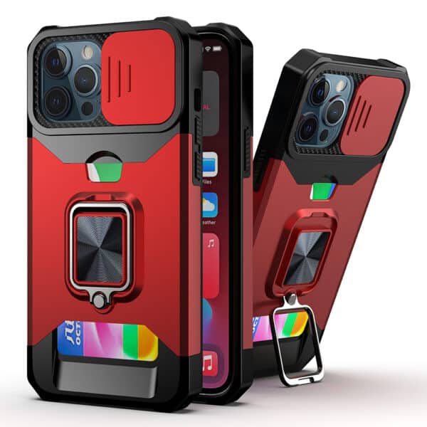 For Apple iPhone 13 Pro Max Multi-Functional Card Magnetic Ring Stand Hybrid Camera Case Cover
