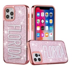 For Apple iPhone 13 Pro Embroidery Bling Glitter Chrome Hybrid Case Cover
