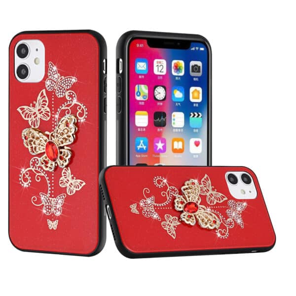 For Apple iPhone 13 Pro SPLENDID Diamond Glitter Ornaments Engraving Case Cover Garden Butterfly