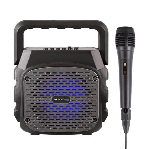 RUMBABOX K4 Wireless Hi-Fi BT Mini Party Speaker   LED Lights + Includes Microphone for Karaoke   Battery: 800mAh- TWS Function - 5000mW RMS - Black