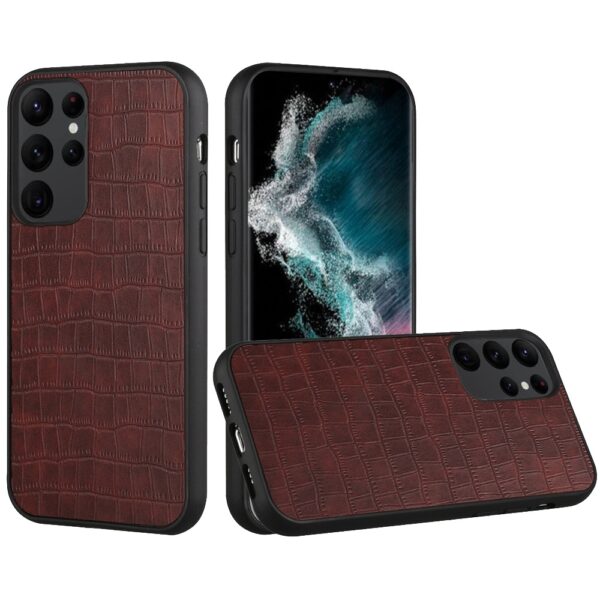 For Samsung Galaxy S23 Plus Hard PU Leather Croc Design Hybrid Case Cover