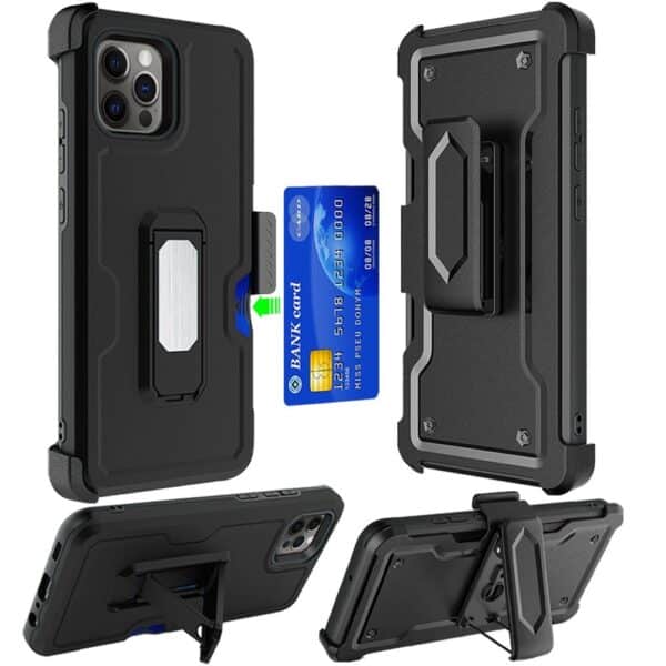 For Apple iPhone 15 Pro CARD Holster with Kickstand Clip Hybrid Case Cover