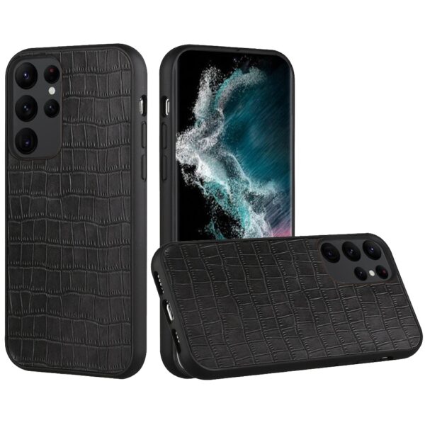 For Samsung Galaxy S23 Hard PU Leather Croc Design Hybrid Case Cover