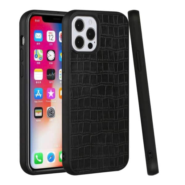 For Apple iPhone 14 PRO 6.1" Hard PU Leather Croc Design Hybrid Case Cover